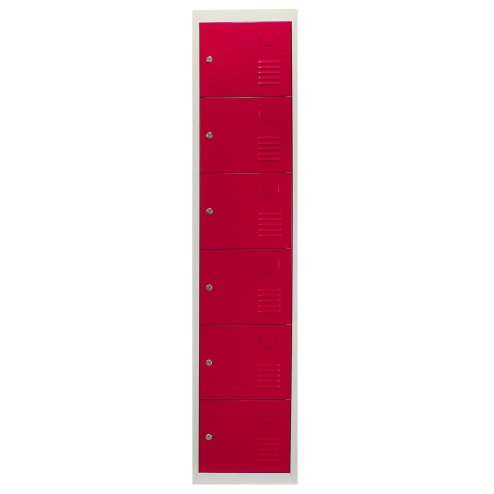 MonsterShop Metal Lockers 6 Doors Storage, Red & Grey Metal Lockable Unit Staff School Gym Changing