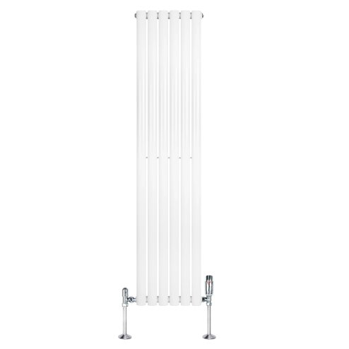 Oval Single Column Radiator & Valves - 1600mm x 360mm - White