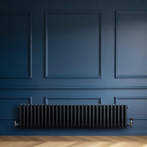 Traditional 4 Column Radiator & Valves - 300 x 1370mm - Anthracite Grey