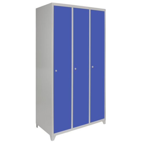 MonsterShop 3 Door Wide Steel Storage Lockers, Blue & Grey Metal Lockable Unit, School Staff Gym Changing