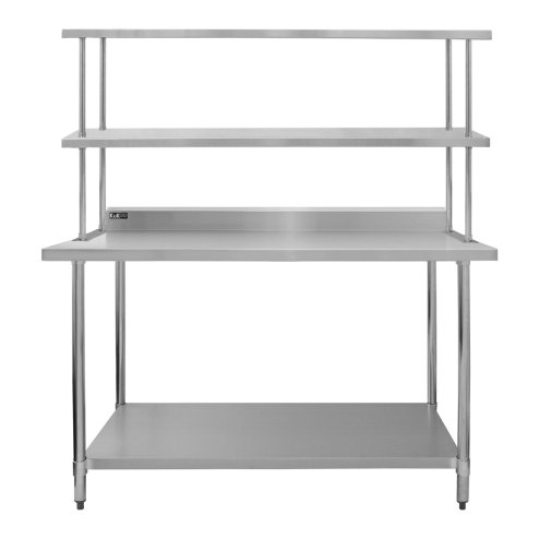 Kitchen Catering Table With Double Over-Shelf Work Bench Heavy Duty Prep-table Stainless Steel Commercial Home Preparation Work-table 5ft