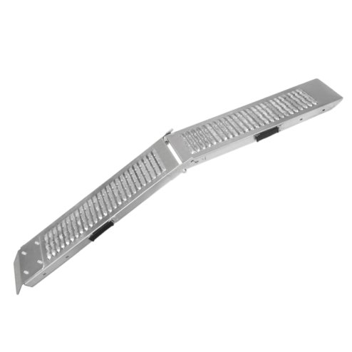 Ramp Foldable Loading Motorbike Motorcycle Folding Van Steel Trailer Heavy Duty ATV Portable Truck Track Day 200Kg Capacity Quad Bike Car Lawn Mower Scooter Non-Slip Silver| Free Ratchet Strap