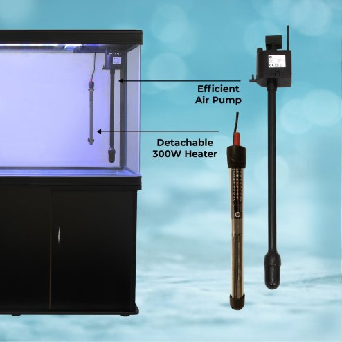 MonsterShop Aquarium Fish Tank, Filter, Heater & Stand, 4ft, 300L, Black, 120.5cm x 143.5cm x 39cm