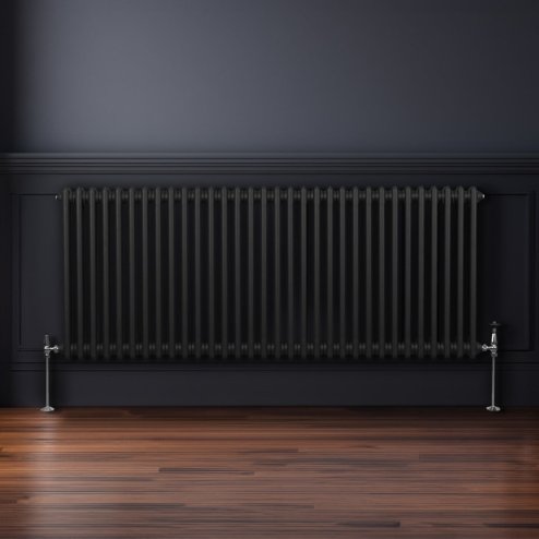 Traditional 2 Column Radiator 600mm x 1462mm Modern Central Heating Heater Matt Black Carbon Steel Horizontal Wall Mounted Kitchen Living Room Bathroom FREE Cleaning Brush Fixing Kit & Brackets