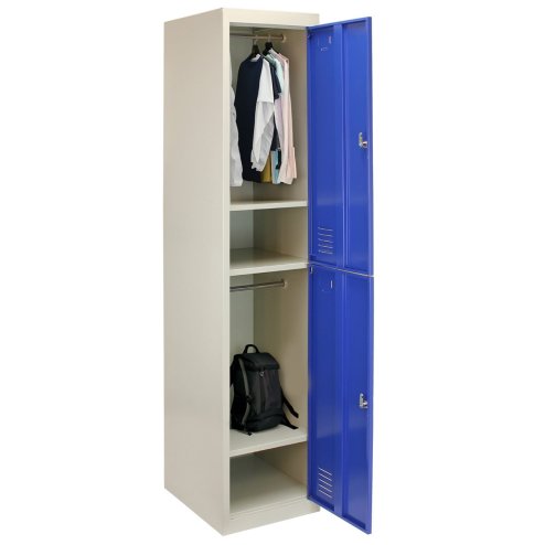 MonsterShop 2 Door Metal Storage Lockers, Flatpack Blue & Grey Steel Lockable Unit, Staff Gym School Changing