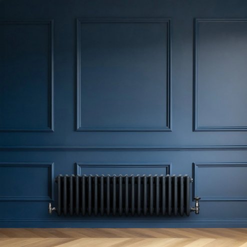 Traditional 4 Column Radiator & Valves - 300 x 1010mm - Anthracite Grey