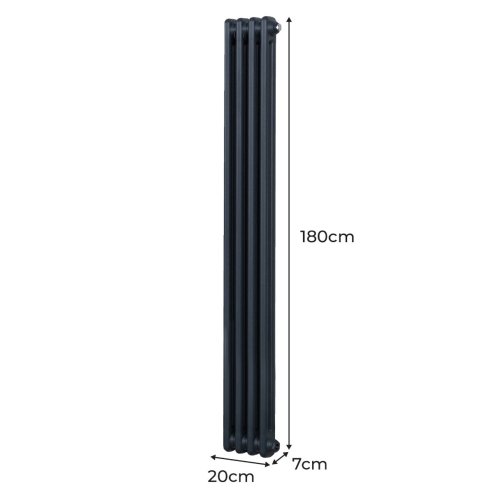 Traditional 2 Column Radiator 1800mm x 202mm Modern Central Heating Heater Matt Anthracite Grey Carbon Steel Vertical Wall Mounted Kitchen Living Room Bathroom Cleaning Brush Fixing Kit & Brackets