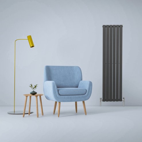 Designer Radiators 160 x 42cm Flat Panel Modern Central Heating Anthracite Grey Vertical Column Double Panel Wall Mounted Slimline Kitchen Living Room Bathroom Commercial Cleaning Brush & Fixing Kit