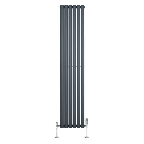 Oval Single Column Radiator & Valves - 1800mm x 360mm - Anthracite Grey