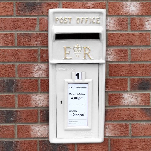 Royal Mail Post Box with Floor Stand ER Cast Iron Wall Mounted Wedding Authentic Pillar Replica Lockable Post Office Letter Box White