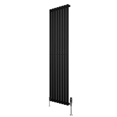 Oval Single Column Radiator & Valves - 1800mm x 480mm - Black
