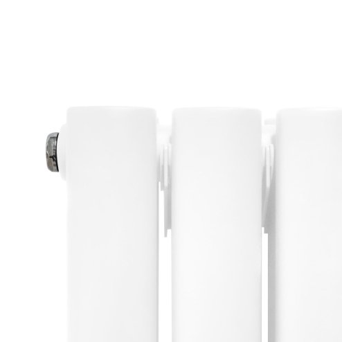Oval Panel Radiator With Mirror 1800mm x 500mm & TRV Chrome Valves Designer Double Column Vertical White Carbon Steel Wall Mounted Kitchen Living Room Cleaning Brush Fixing Kit & Brackets