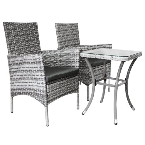 Garden Outdoor Rattan Bistro Set Furniture 3 PCs Patio Weave Companion Chair Table Set Conservatory Balcony 2 Seater Light Grey FREE Rain Cover