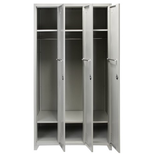 MonsterShop 3 Door Steel Storage Lockers, Grey Metal Lockable Unit, School Staff Gym Changing