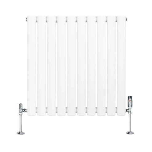 Oval Single Column Radiator & Valves - 600mm x 600mm - White