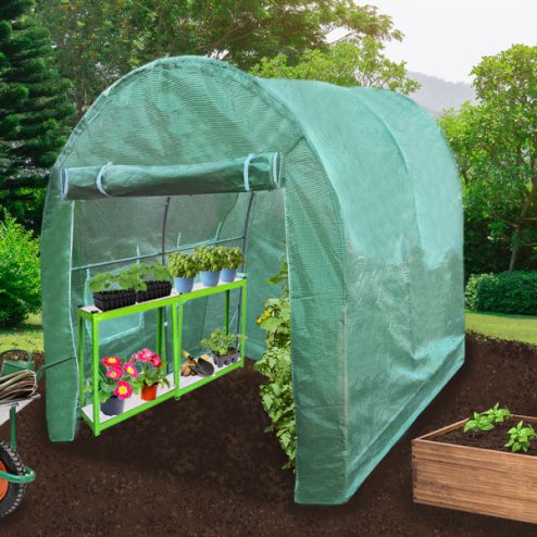 Polytunnel Greenhouse Walk In Galvanised Racking Windows Doors Growhouse PE Cover Gardening Metal Frame Outdoor Storage Garden Tent Vegetable Flower Plant 19mm Diameter | 3 x 2m