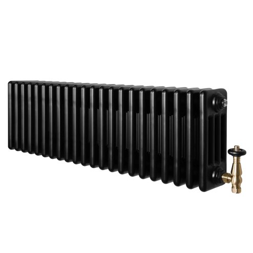 Traditional 4 Column Radiator & Valves - 300 x 1010mm - Black