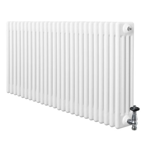 Traditional 4 Column Radiator & Valves - 600 x 1190mm - White