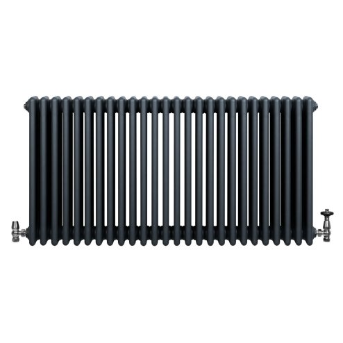 Traditional 4 Column Radiator & Valves - 600 x 1190mm - Anthracite Grey