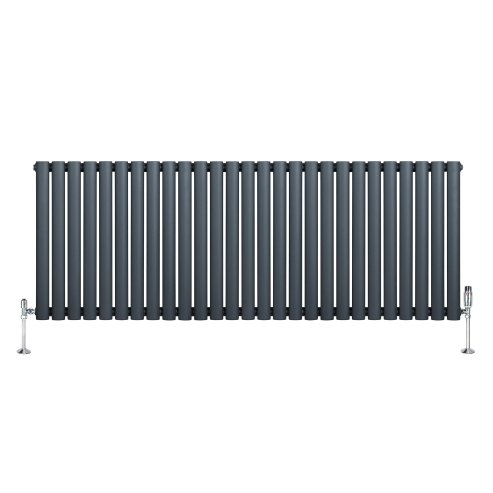 Oval Single Column Radiator & Valves - 600mm x 1620mm - Anthracite Grey