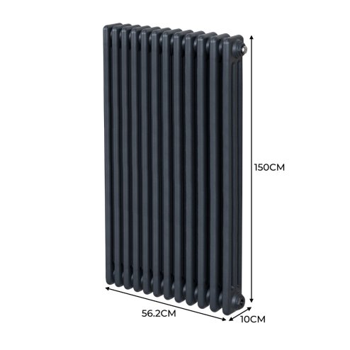 Traditional 3 Column Radiator 1500mm x 562mm Modern Central Heating Heater Matt Anthracite Grey Carbon Steel Vertical Wall Mounted Kitchen Living Room Bathroom Cleaning Brush Fixing Kit & Brackets