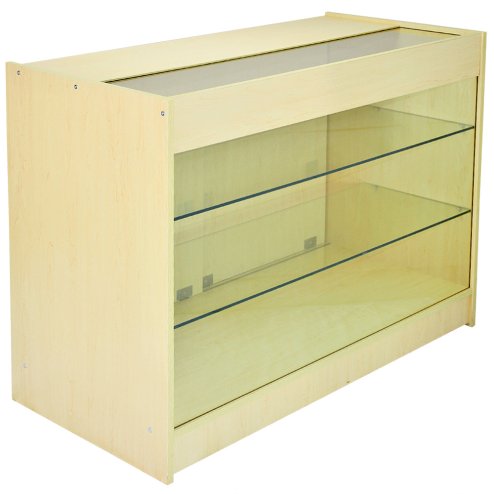 MonsterShop K1200 Lockable Glass Shop Counter Retail Display Cabinet, Maple, 120cm x 90cm x 60cm