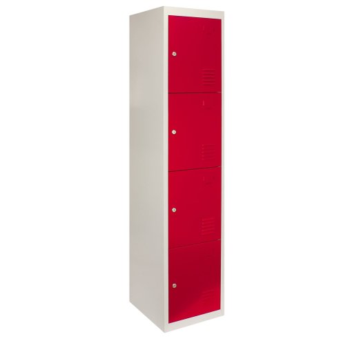 MonsterShop Metal Lockers 4 Door Storage Cupboard Red & Grey Assembled Metal Lockable Unit Filing Cabinet School Staff Gym Changing