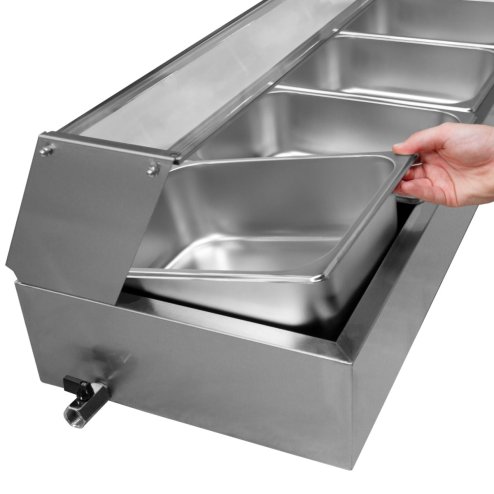 KuKoo Wet Well Catering Bain Marie Food Warmer Display, 5 Pan, 1/2 GN, 1.5kW, Stainless Steel