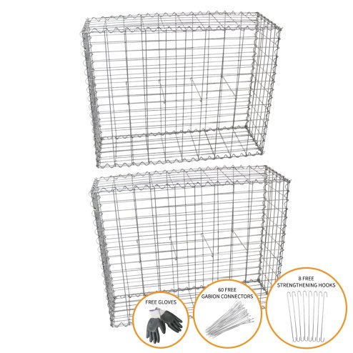 Gabion Baskets Galvanised Steel Cages Stone Mesh Wire Outdoor Basket Spiral Retaining Wall Planter Garden / 100 x 95 x 30cm / 2 Pack