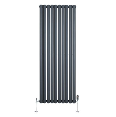 Oval Single Column Radiator & Valves - 1600mm x 600mm - Anthracite Grey