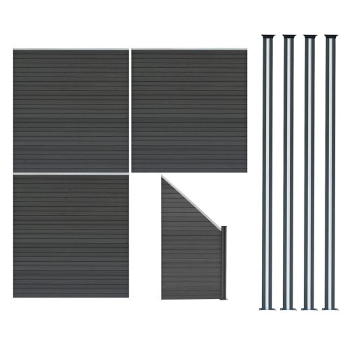 Composite Fence Panels, Angled Piece & LED Posts 6ft x 20ft - Grey
