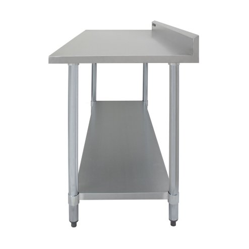4FT Kitchen Work Bench Catering Table Commercial Stainless Steel Food Prep Surface Restaurant Storage Shelf 250kg Weight Capacity Adjustable Height 10cm Backsplash Upstand 2 x FREE Microfibre Cloths