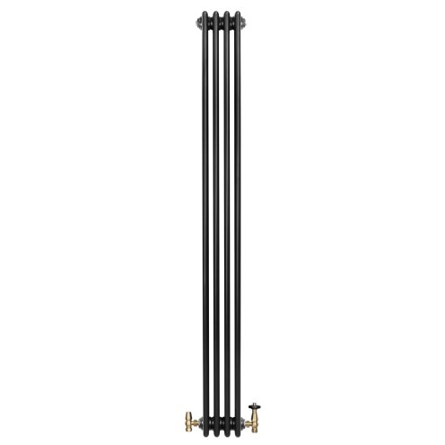 Traditional 4 Column Radiator & Valves - 1800 x 200mm - Black