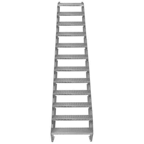 Metal Staircase 12 Section Adjustable Height 60cm / 600mm Wide Galvanised Steel Silver 12 Steps Weatherproof Grate Step Outdoor Garden Patio Modular Stairs 5mm Rod Thickness FREE Fixing Kit