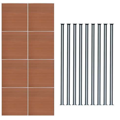 Composite Fence Panel x 8 & LED Posts x 9 - Brown