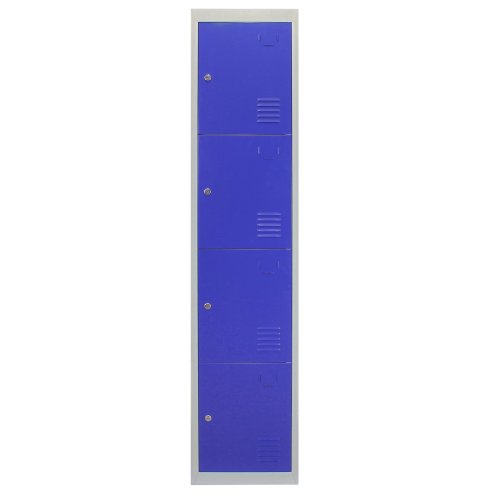 MonsterShop Metal Lockers 4 Door Storage, Flatpack Blue & Grey Metal Lockable Unit, School Staff Gym Changing