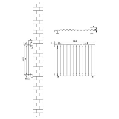 Oval Single Column Radiator & Valves - 600mm x 780mm - Anthracite Grey