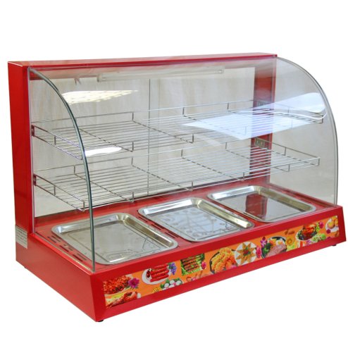 KuKoo 90cm Electric Food Warmer Cabinet, Red, 95cm x 59cm x 45cm, Steel, Glass