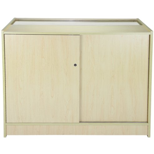 MonsterShop K1200 Lockable Glass Shop Counter Retail Display Cabinet, Maple, 120cm x 90cm x 60cm
