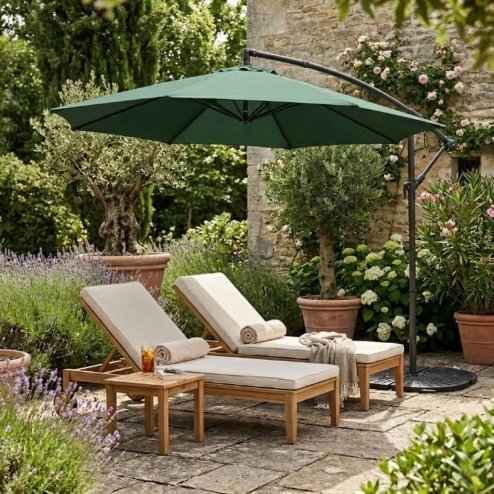 Cantilever Parasol 3m With Full Fan Base - Green