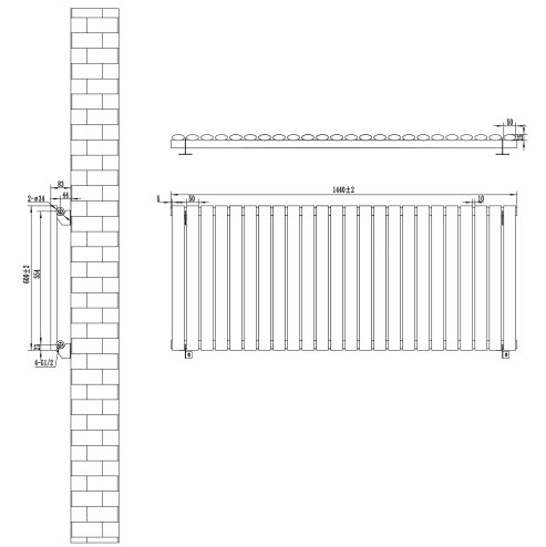 Oval Single Column Radiator & Valves - 600mm x 1440mm - Black