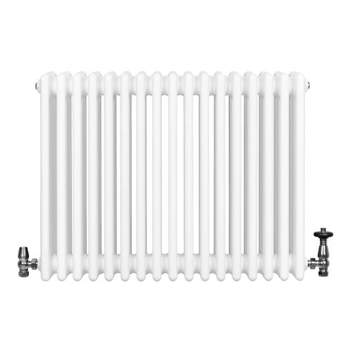 Traditional 4 Column Radiator & Valves - 600 x 785mm - White