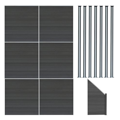 Composite Fence Panels, Angled Piece & LED Posts 6ft x 37ft - Grey