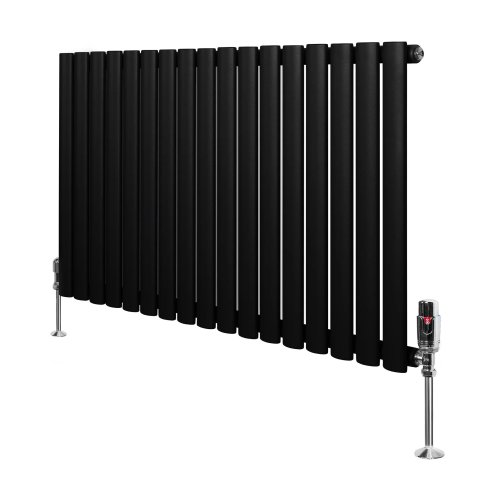 Oval Single Column Radiator & Valves - 600mm x 1020mm - Black