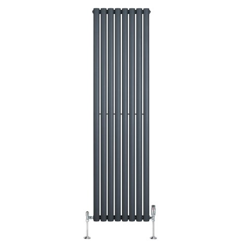 Oval Single Column Radiator & Valves - 1800mm x 480mm - Anthracite Grey