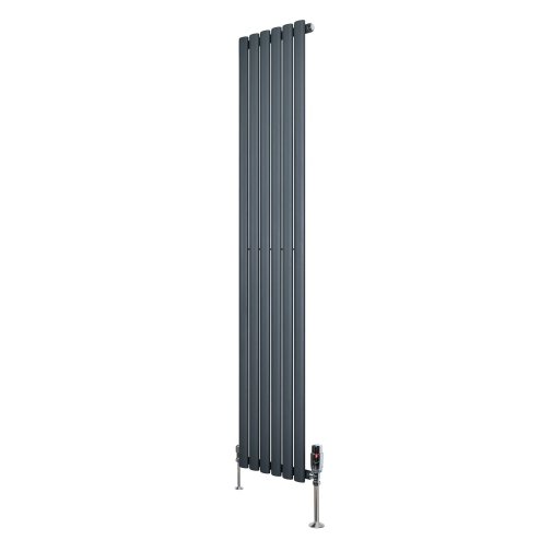 Oval Single Column Radiator & Valves - 1800mm x 360mm - Anthracite Grey