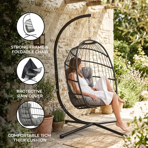 Rattan Hanging Egg Chair - Black