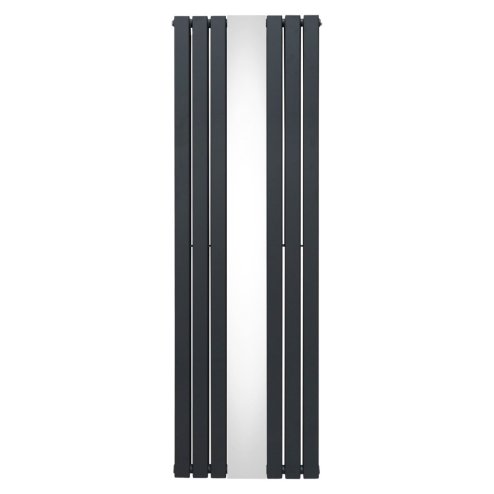 Flat Panel Radiator With Mirror 1800mm x 565mm Modern Designer Double Column Vertical Heater Matt Anthracite Grey Carbon Steel Wall Mounted Kitchen Living Room Cleaning Brush Fixing Kit & Brackets