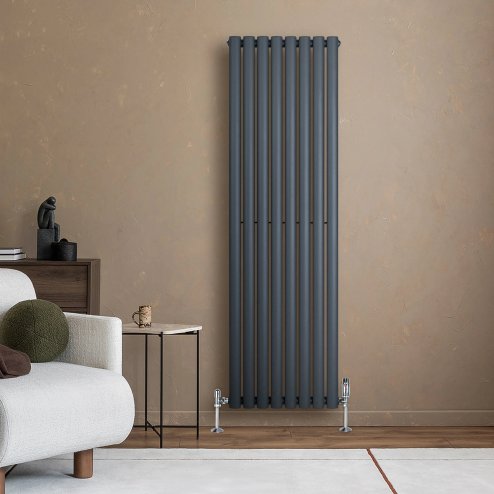 Oval Single Column Radiator - 1600 x 480mm - Anthracite Grey