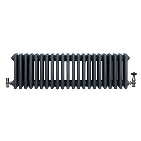 Traditional 4 Column Radiator & Valves - 300 x 1010mm - Anthracite Grey